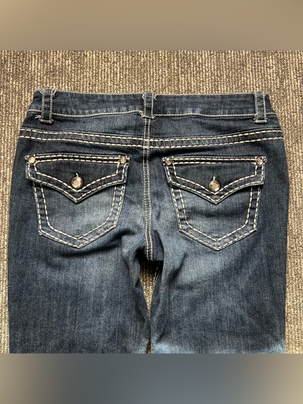 Paisley Sky Bootcut Jeans Dark Wash Flap Pockets Contrast Stitching Size 6